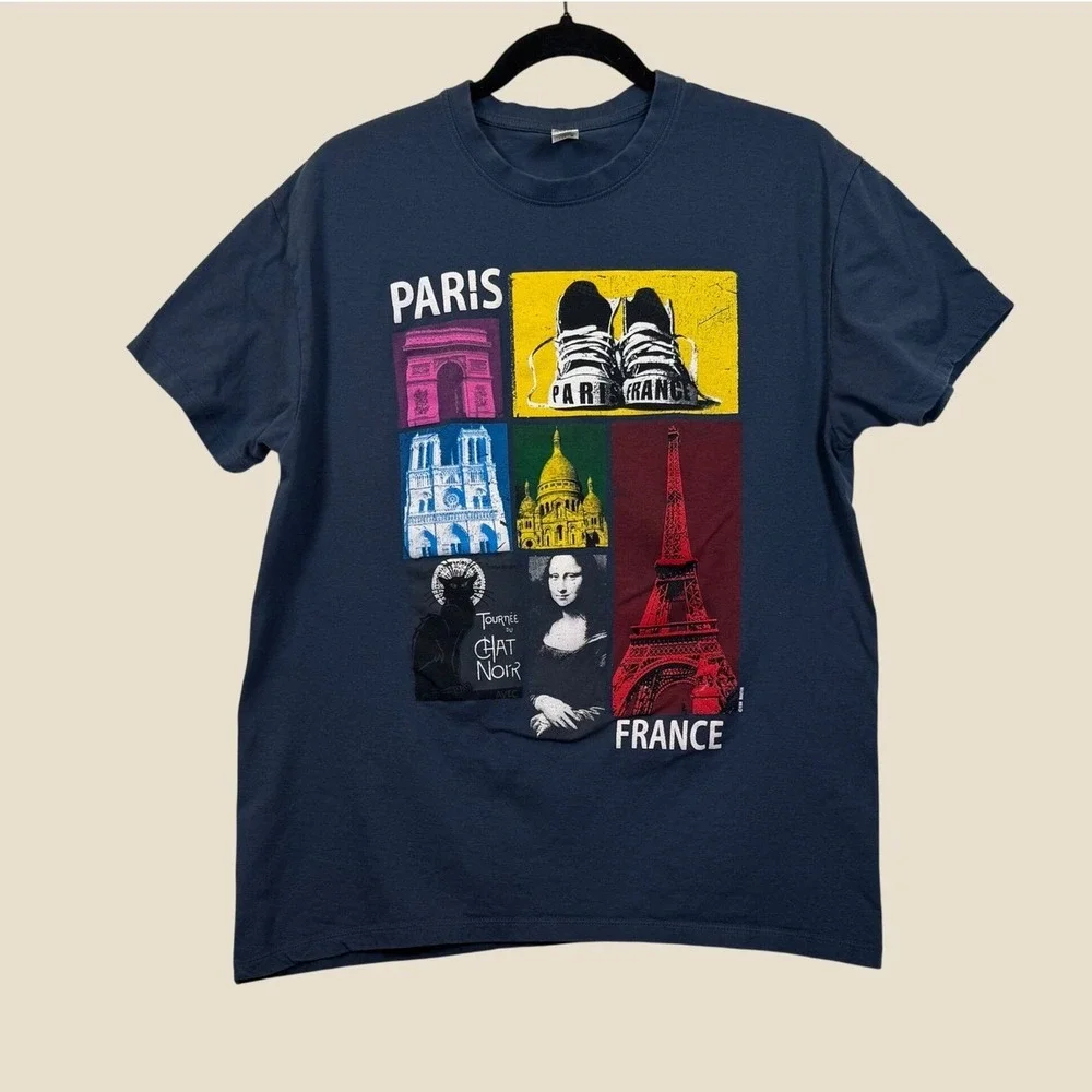 SOLS Paris France Graphic Tee Navy Blue M Souvenir Travel Europecore